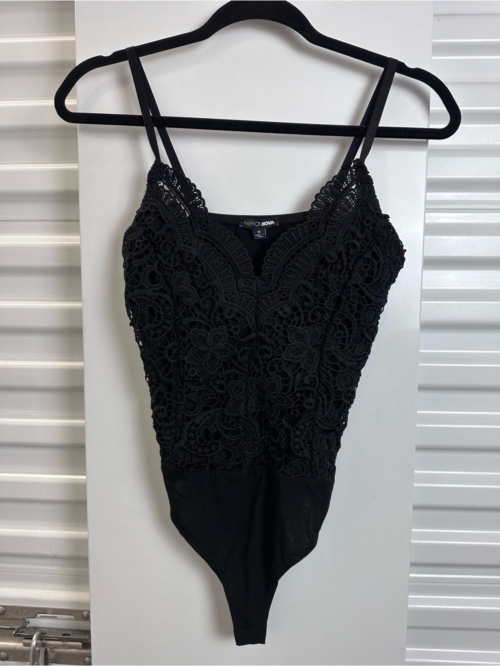 Fashion Nova Black Lace Bandeau Bodysuit with Double Straps